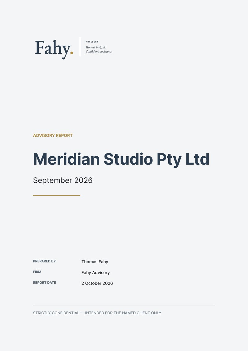 Sample monthly board pack cover — Professional services